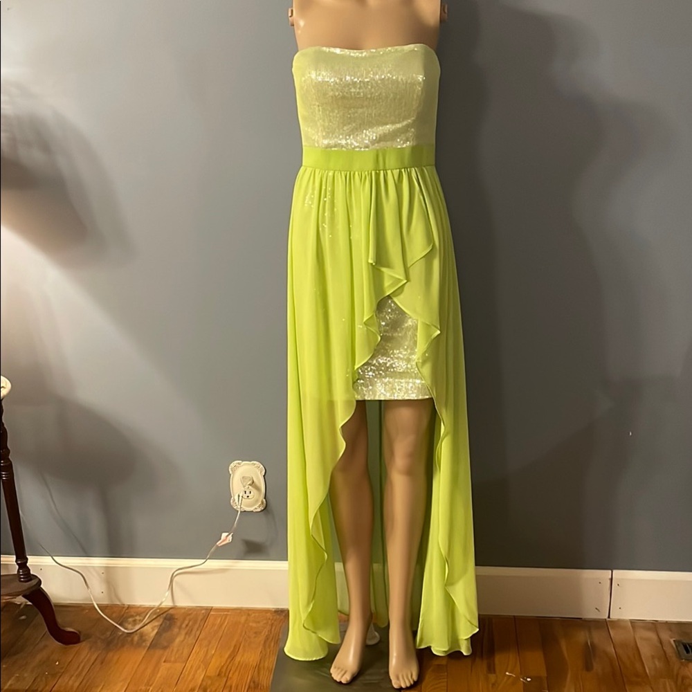 Cache Green Strapless High Low Gown